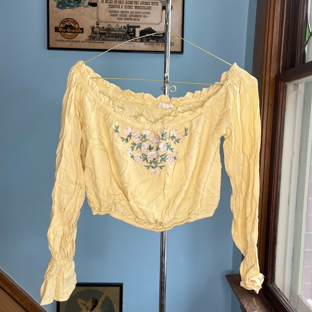 Women’s Yellow Off-Shoulder Embroidered Top